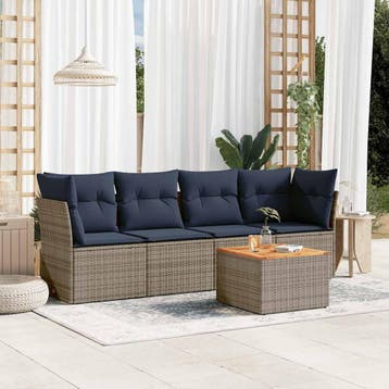 vidaXL 5-delige Loungeset met kussens poly rattan grijs, Verzenden, Nieuw, Loungeset