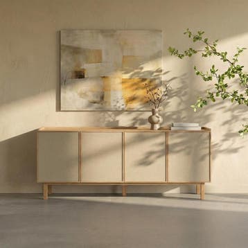 *WOONWINKEL* Eiken Dressoir Met Stoffen Deuren 180 Cm, Verzenden, Nieuw