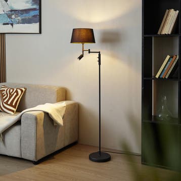 Vloerlamp zwart met zwarte kap en verstelbare leeslamp -, Verzenden, Nieuw, Retro