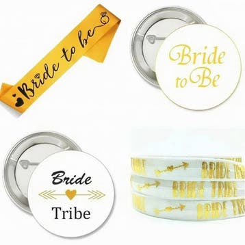 9-delige Bride to Be en Brides Bitches wit rose goud + zalm, Verzenden, Nieuw, Feestartikel, Geboorte of Huwelijk