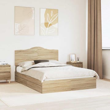 vidaXL Opslag bed met lade Sonoma Eiken 140 x 200 cm Bewerkt, Verzenden, Nieuw, Bruin, Hout