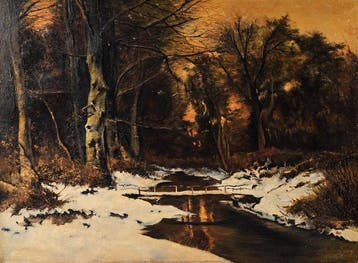 Nederlandse school (XX) - Winter Landscape with a Footbridge