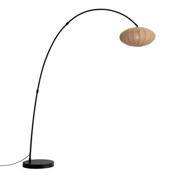 Japandi booglamp zwart met bruine kap - Bida, Verzenden, Nieuw, Japandi