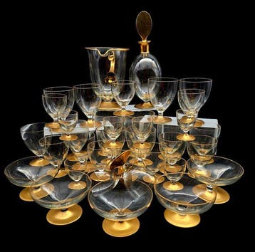 Drinkservies (37) - Glas, Verguld - Jaren ’50 / Déco