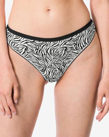 HEMA Damesstrings katoen dier - 2 stuks zwart/wit, Kleding | Dames, Verzenden
