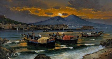 Mario Galanti (XX) - Tramonto sul golfo, Antiek en Kunst
