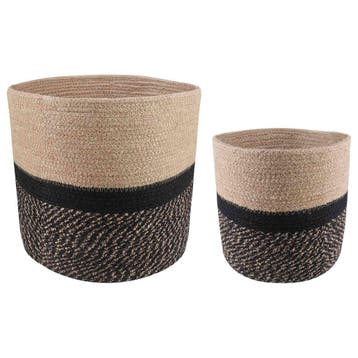 vidaXL Plantenpot Set 2 st Naturel en Zwart Ø 28 x 28 cm, Verzenden, Nieuw, Minder dan 30 cm