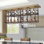 Wijnrek Hubro zwart en walnootkleurig 100x30x85 cm [en.casa], Huis en Inrichting, Verzenden, Nieuw