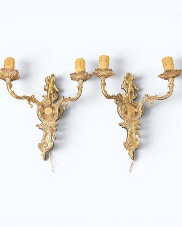 Wandkandelaar (2) - Verguld brons - Cherubini