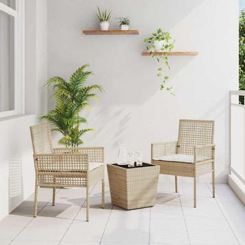 vidaXL Tuin Bistro Set 3 st Beige poly rattan, Verzenden, Nieuw, Rotan, 3 zitplaatsen