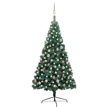 vidaXL Kunstkerstboom met verlichting en kerstballen half, Diversen, Kerst, Verzenden, Nieuw