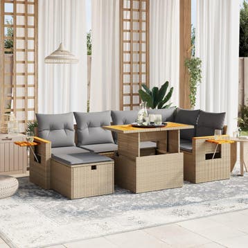 vidaXL 7-delige Loungeset met kussens poly rattan beige, Verzenden, Nieuw, Loungeset