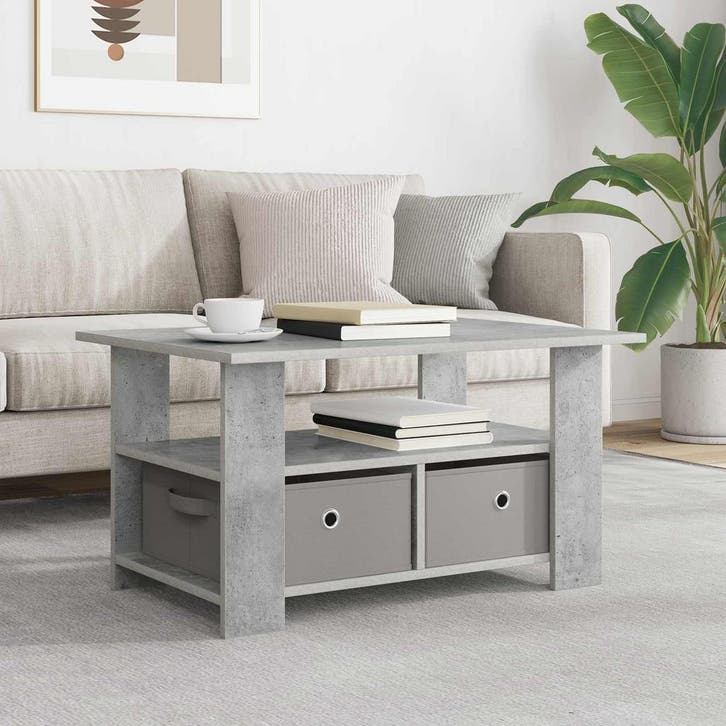vidaXL Salontafel Beton Grijs 77 x 55 x 42 cm Bewerkt hout, Huis en Inrichting, Tafels | Salontafels, Nieuw, Overige houtsoorten
