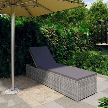 vidaXL Ligbed met kussen poly rattan grijs, Verzenden, Nieuw
