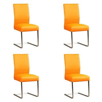 Set van 4 Leren eetkamerstoelen Remix - Toledo Mandarin, Huis en Inrichting, Stoelen, Ophalen of Verzenden, Nieuw, Leer