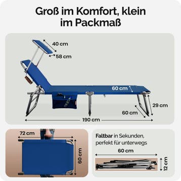 Ligbed Ibiza Blauw 190x59x29cm Alu Zonnescherm (Stoelen), Verzenden, Nieuw