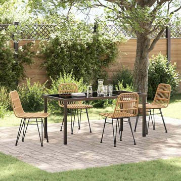 vidaXL Tuin eettafelset 5 pcs Bruin Gepoedercoat staal, Verzenden, Nieuw, Rotan, 5 zitplaatsen