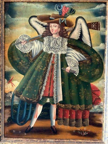 School of Cuzco (XIX-XX) - Arquebusier Angel with Feathered