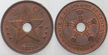 2 Centimes 1887 Congo Leopold Ii, Verzenden