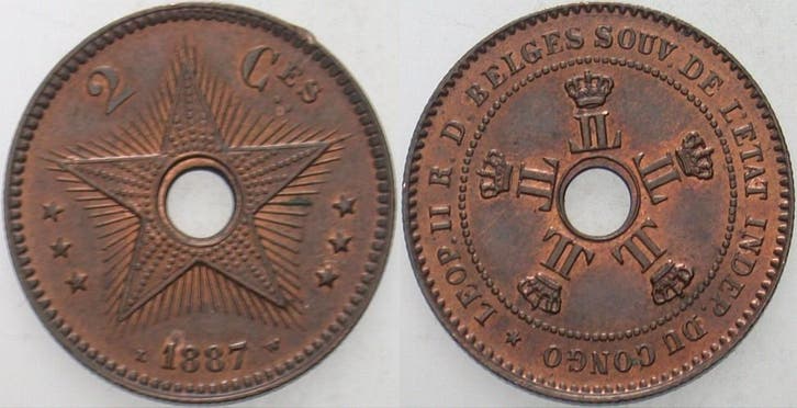 2 Centimes 1887 Congo Leopold Ii, Postzegels en Munten, Munten | Amerika, Verzenden