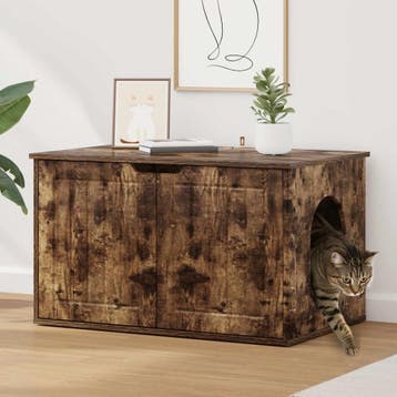 vidaXL Kattenhuis Gerookt eiken 85 x 55 x 50,5 cm Bewerkt, Dieren en Toebehoren, Katten-accessoires, Verzenden, Nieuw