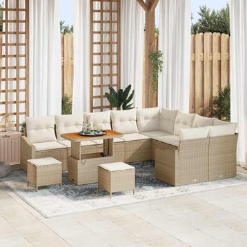 vidaXL Tuinbankenset 12 st 7-Aantal zitplaatsen Beige Poly, Verzenden, Nieuw, Rotan, 2 zitplaatsen