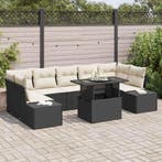 vidaXL Bankstel met kussen 8 pcs Zwart en Crème poly rattan, Verzenden, Nieuw, Rotan, 8 zitplaatsen