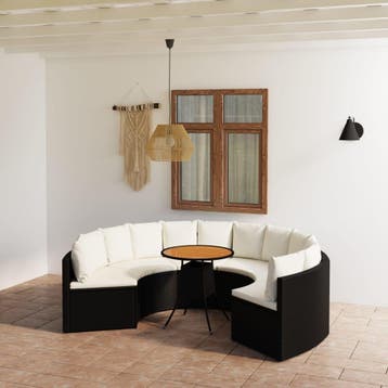 vidaXL 7-delige Loungeset met kussens poly rattan zwart, Tuin en Terras, Tuinsets en Loungesets, Verzenden, Nieuw, 6 zitplaatsen