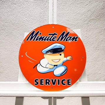 Minute Man Service Vintage Ronde Bord 30 cm Zwaar Metaal -