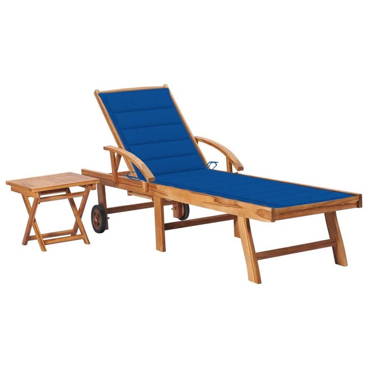vidaXL Ligbed met tafel en kussen massief teakhout, Tuin en Terras, Ligbedden, Nieuw, Verzenden