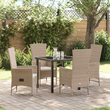vidaXL Tuin eettafelset met kussen 5 pcs Beige poly rattan, Verzenden, Nieuw, Rotan, 5 zitplaatsen