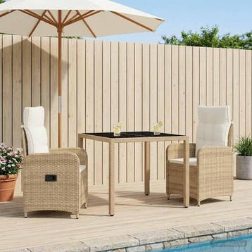 vidaXL Buiten eettafelset 3 st Beige en Crème Wit poly, Verzenden, Nieuw