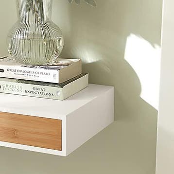 2dekans | SoBuy Zwevende Plank - Wandplank - Bamboe - Wit -, Ophalen of Verzenden, Zo goed als nieuw
