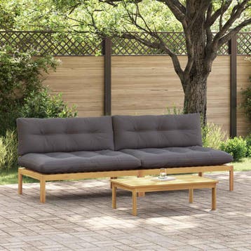 vidaXL Midden Sofaset Licht Acacia en Donker Grijs, Verzenden, Nieuw