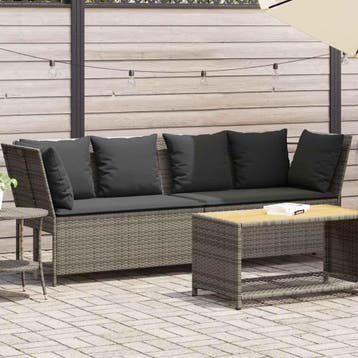 vidaXL Tuinbank met kussens poly rattan grijs, Verzenden, Nieuw