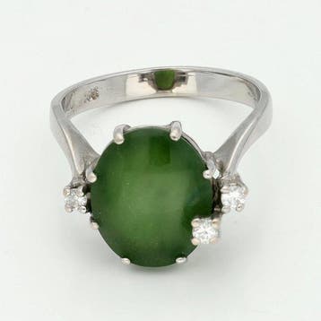 Ring - 14 karaat Witgoud - Diamant - Jade, Nieuw