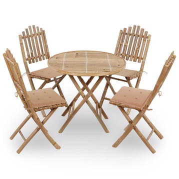vidaXL 5-delige Tuinset inklapbaar met kussens bamboe, Tuin en Terras, Tuinsets en Loungesets, 4 zitplaatsen, Verzenden, Nieuw