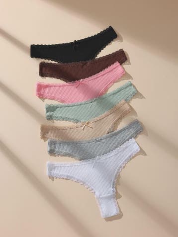 7-Delige Set Dames Thongs van Katoen met Kant - Sexy en Comf, Verzenden