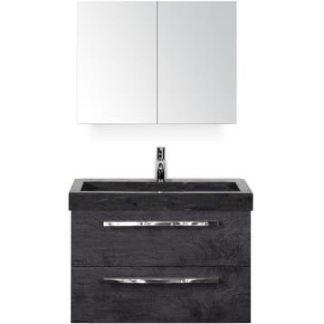 Seville Badmeubelset 80 cm - Black Oak - Wastafel Hardsteen, Ophalen of Verzenden, Nieuw