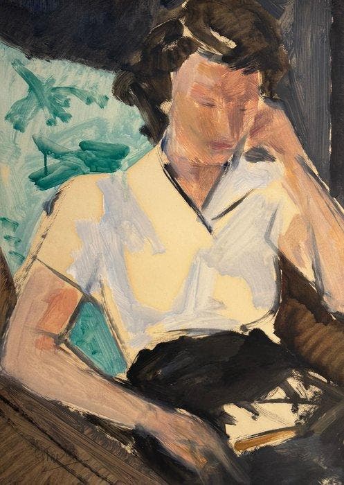 René Mels (1909-1977) - La Songeuse - Beau portrait - circa, Antiek en Kunst, Kunst | Schilderijen | Modern