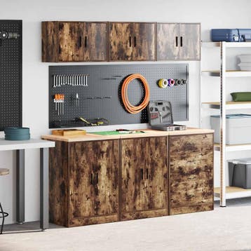 vidaXL Garagekasten 6 st Spaanplaat gerookt eiken, Verzenden, Nieuw