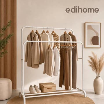 edihome dubbel kledingrek metaal 110x150x54 cm wit, Huis en Inrichting, Verzenden, Nieuw