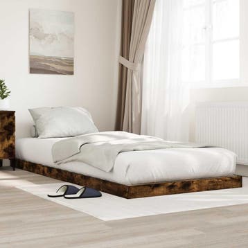 vidaXL Vloer bedframe Gerookt eiken 90 x 190 cm Bewerkt hout, Verzenden, Nieuw, Bruin, Hout