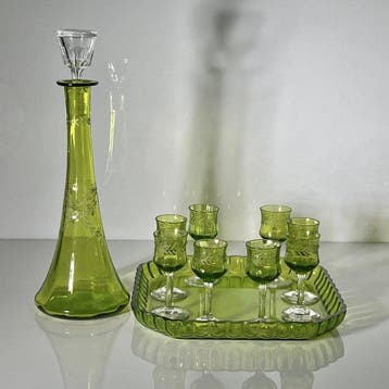 Drinkset (10) - Levendig groen glas - Glas - Likeurset met