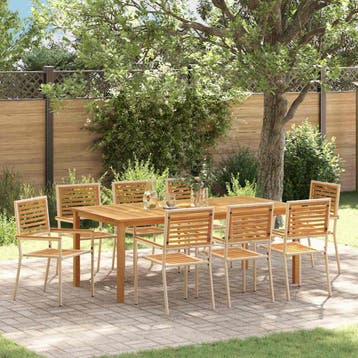 vidaXL Tuin eettafelset 9 st Beige Massief Acaciahout, Verzenden, Nieuw, Meer dan 8 zitplaatsen