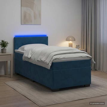 vidaXL Boxspring Bed met Matras en LED Blauw 90 x 200 cm, Eenpersoons, Nieuw, Stof, Verzenden