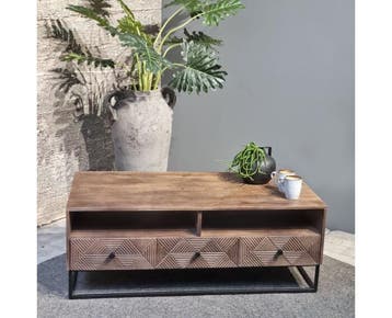 Salontafel Jasmin 120cm 3 lades | mangohout, Huis en Inrichting, Tafels | Salontafels, Ophalen of Verzenden, Nieuw