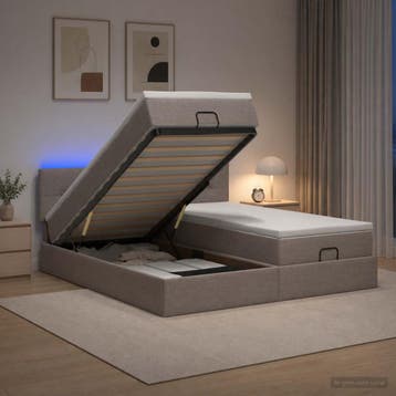 vidaXL Ottoman Bed met Matrassen en LED Taupe 160 x 200 cm, Huis en Inrichting, Verzenden, Nieuw, Tweepersoons