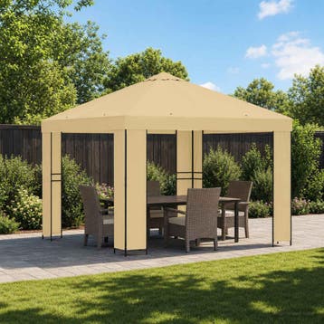 vidaXL Paviljoen 3 x 3 m Crèmekleurig Polyester en staal 190, Verzenden, Nieuw