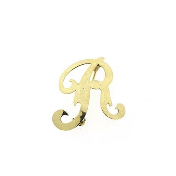 Gouden letter broche; letter R, Ophalen of Verzenden, Gebruikt, Goud, Goud